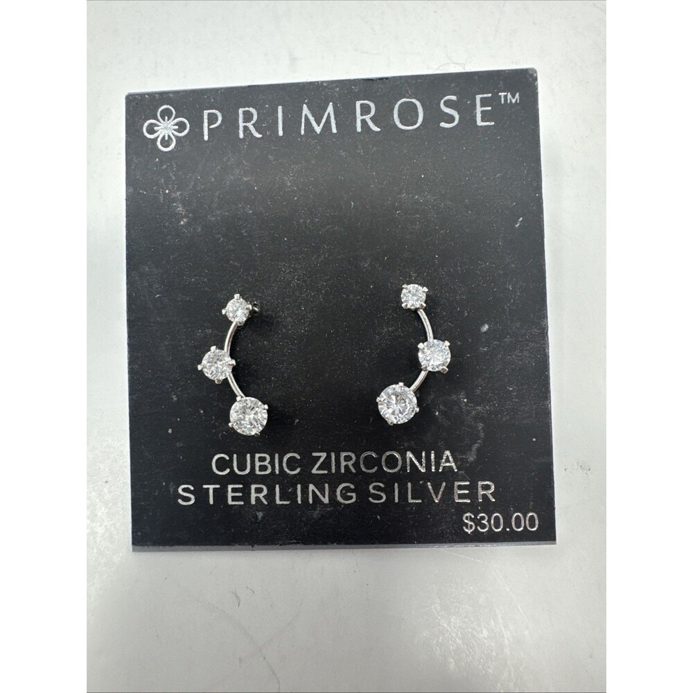 PRIMROSE Sterling Silver Cubic Zirconia Graduated Curved Stud Earrings NEW